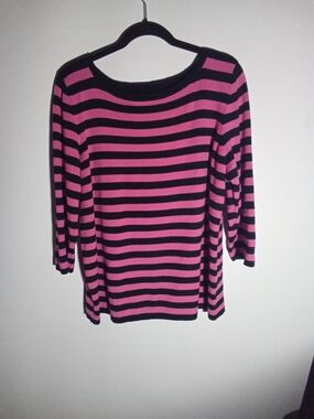 Worthington Black and Hot Pink Striped Long Sleeve Top